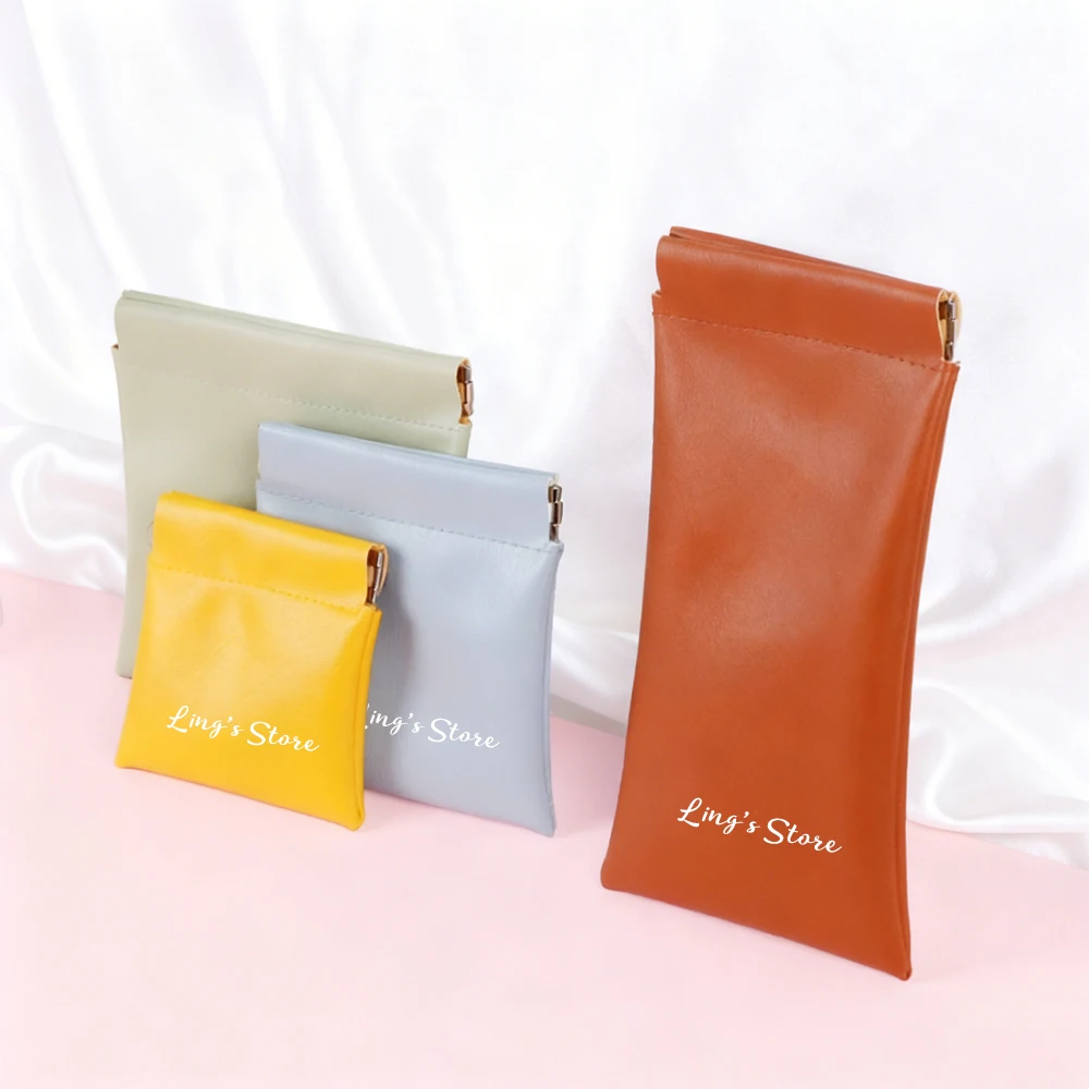 

50Pcs Personalized Logo Jewelry Leather Shrapnel Bag Makeup Automatic Closing Data Cable Headset Red Envelope Coin Purse Pouches