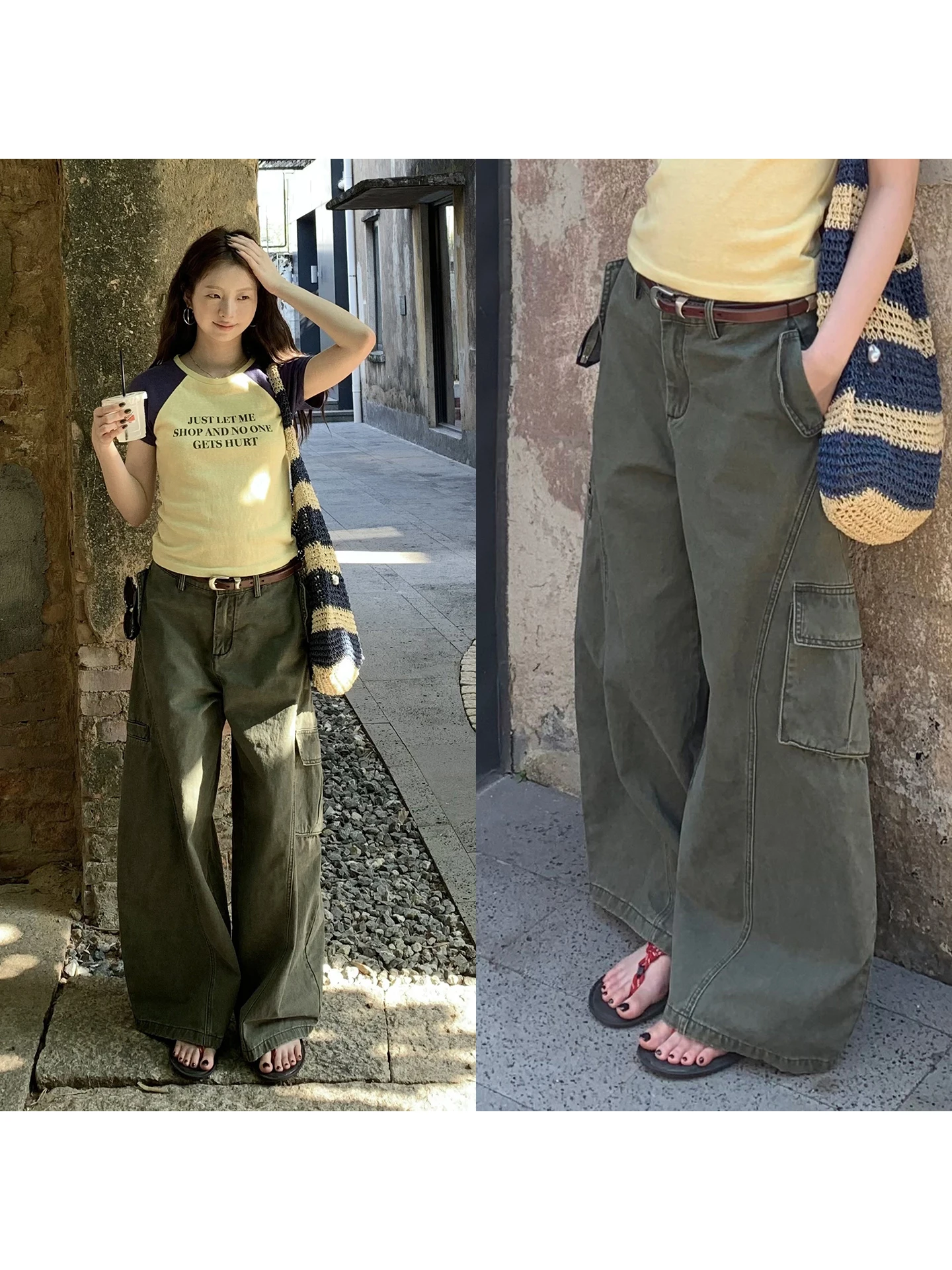 

Green Wide Leg Workwear Jeans Women's New 2026 Trendy Pants Cotton Straight Cut Low Waist Commute Style HRG Stylish Red People's