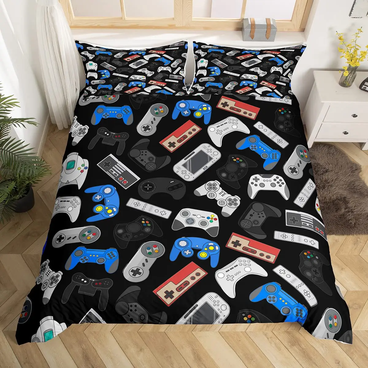 Teen Gamepad Duvet Cover Modern Gamer Comforter Cover Queen Video Game Bedding Set Player Gaming Joystick Polyester Quilt Cover