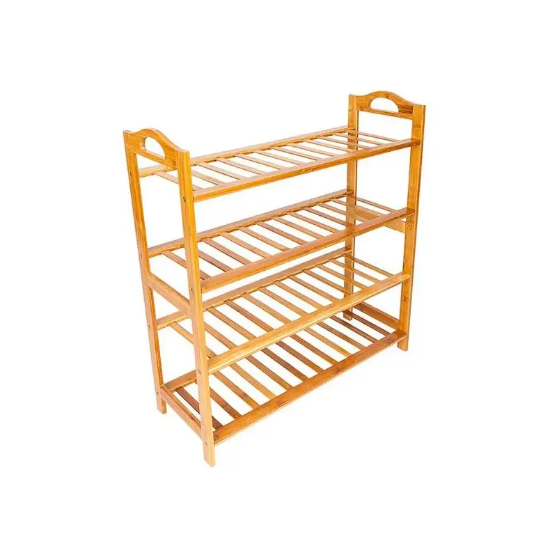 

Concise 12-Batten 4-Tier Bamboo Shoe Rack, Natural Wood Color Storage Organizer for Home Entryway & Closet