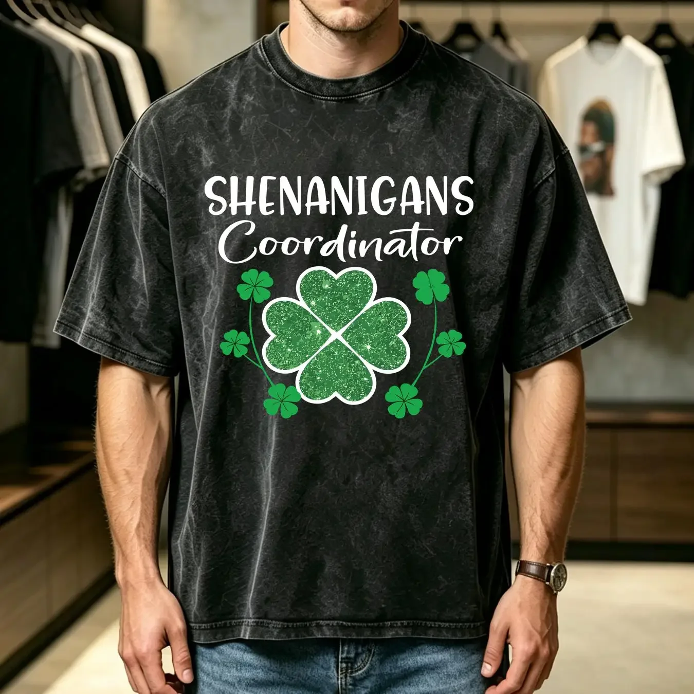 washed T Shirt Shenanigans Coordinator Shamrock St Patricks Day Teacher long or short sleeves vintage Washed Comfortable Unisex
