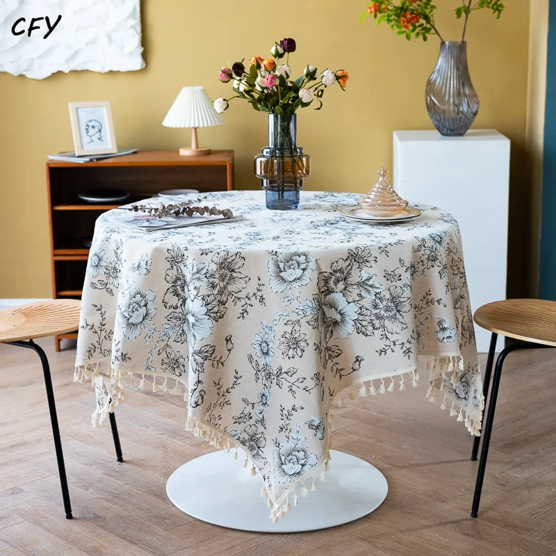 

Cotton Linen Japanese Peony Fresh Korean Cover Rectangular Table Cloth Kitchen Table Map Towel Tablecloth Table Wedding Decor