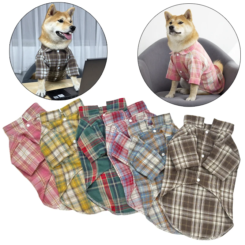 Classic Plaid Puppy Dog T Shirt with Buckle Fashion Pet Clothes for Small Medium Dogs Pomeranian Shihba Inu Cat mascotas Tshirts