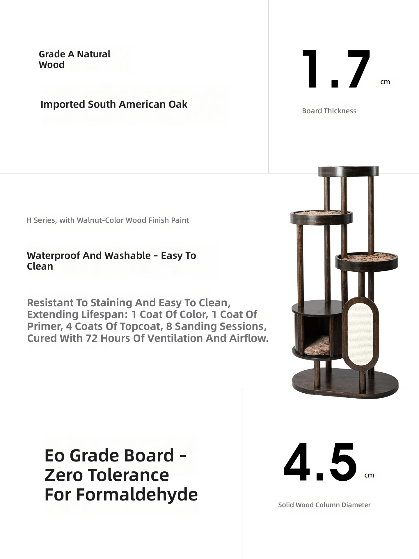 Solid Black Walnut Wood Cat Tree with Scratching Posts Cozy Cave Modern Chinese Style Cat Tower Multi Level Indoor Cat Furniture