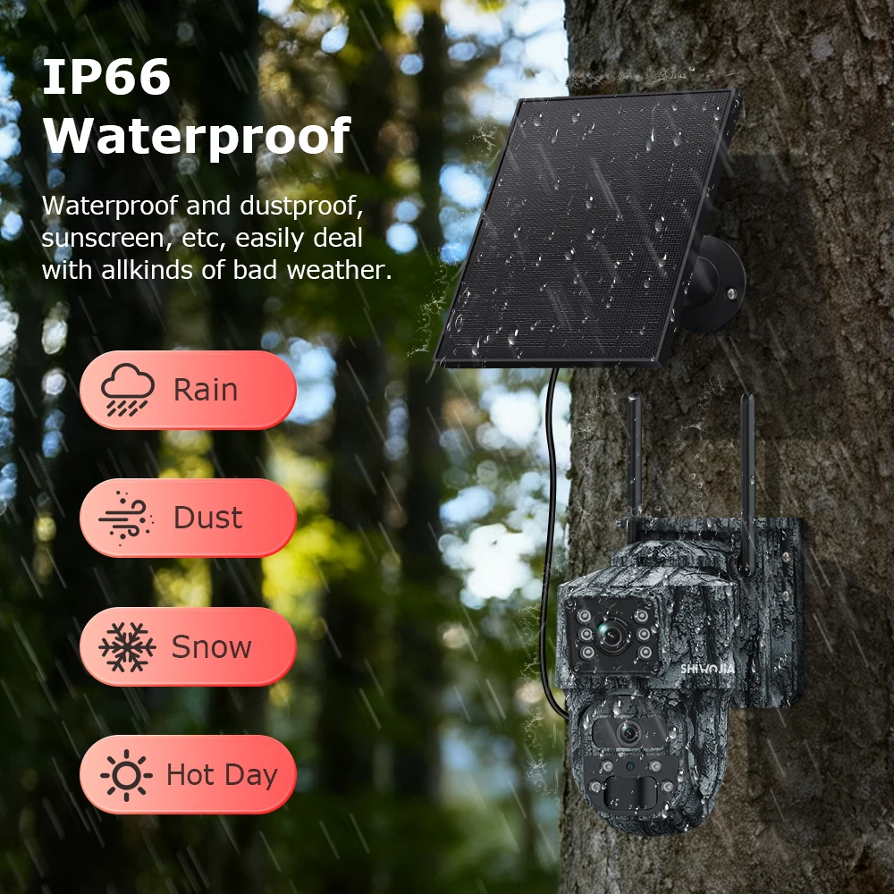 SHIWOJIA 8MP AOV كاميرا البطارية الشمسية 4G SIM AI التعرف على الحيوانات 7/24 ساعة تسجيل واي فاي الصيد مراقبة الأمن فيديو