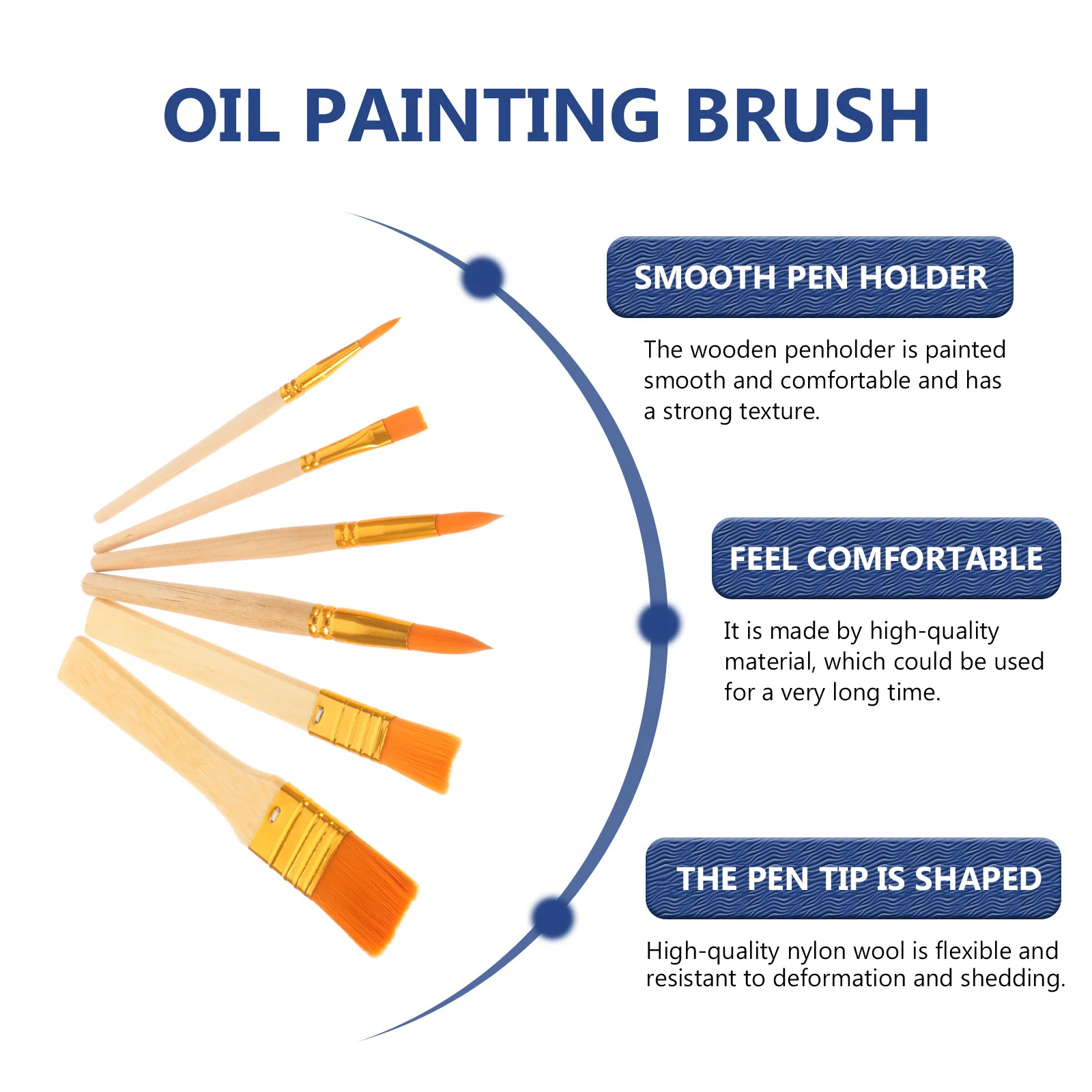 

6Pcs Oil Painting Brush Set Durable Nylon Bristle Watercolor Brushes for DIY Craft Art School Drawing Tools Paint