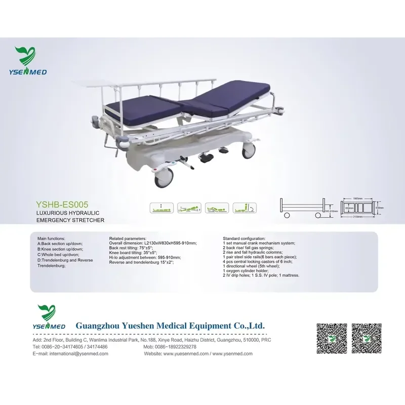 Medical Hydraulic Transfer Vehicle Stretcher Bed Luxury Hospital Stretcher for First Aid Emergency Patient Transport