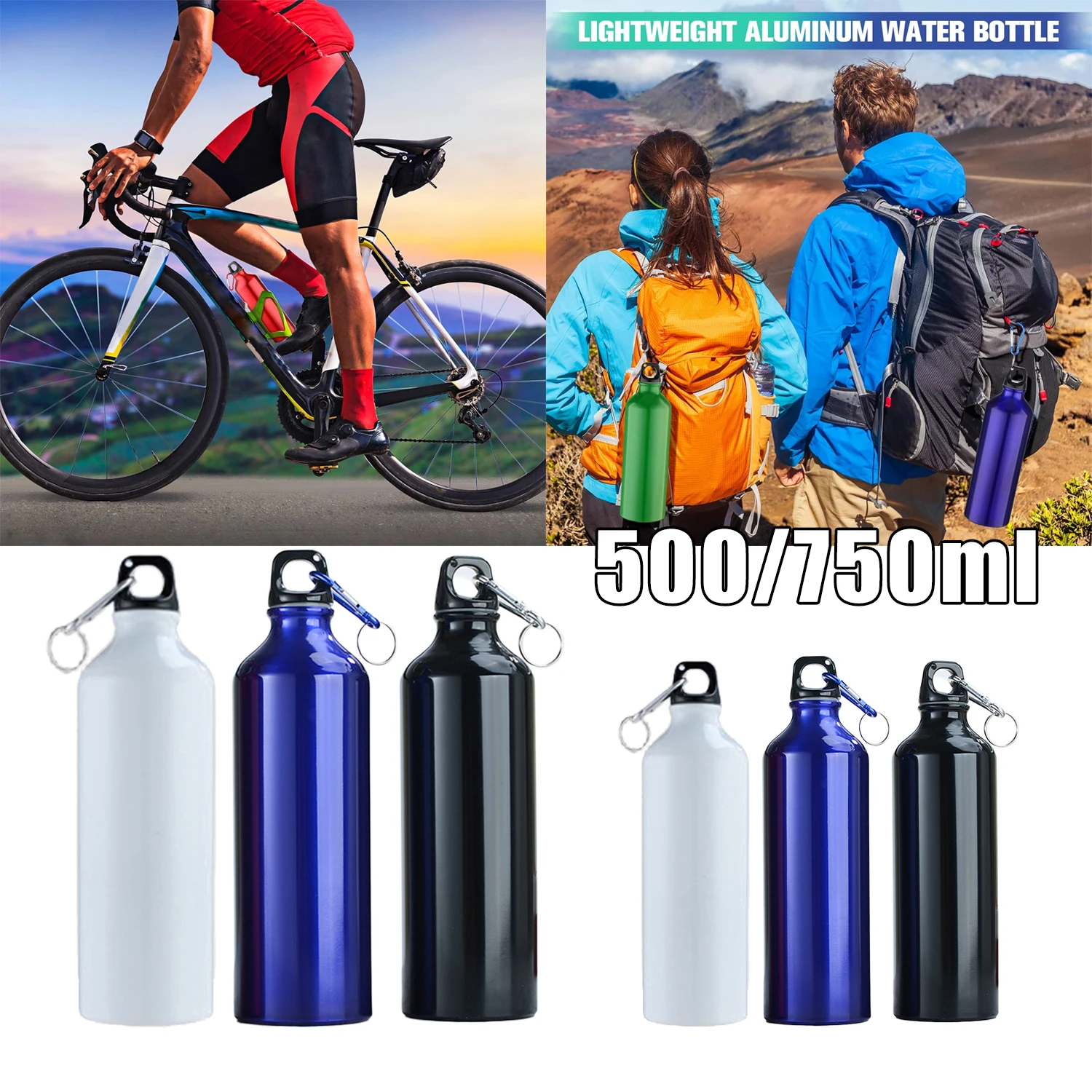 Gradient Color Aluminum Water Bottle 500ml 750ml Large Capacity Leakproof Sports Drinkware for Gym Outdoor Travel Gift