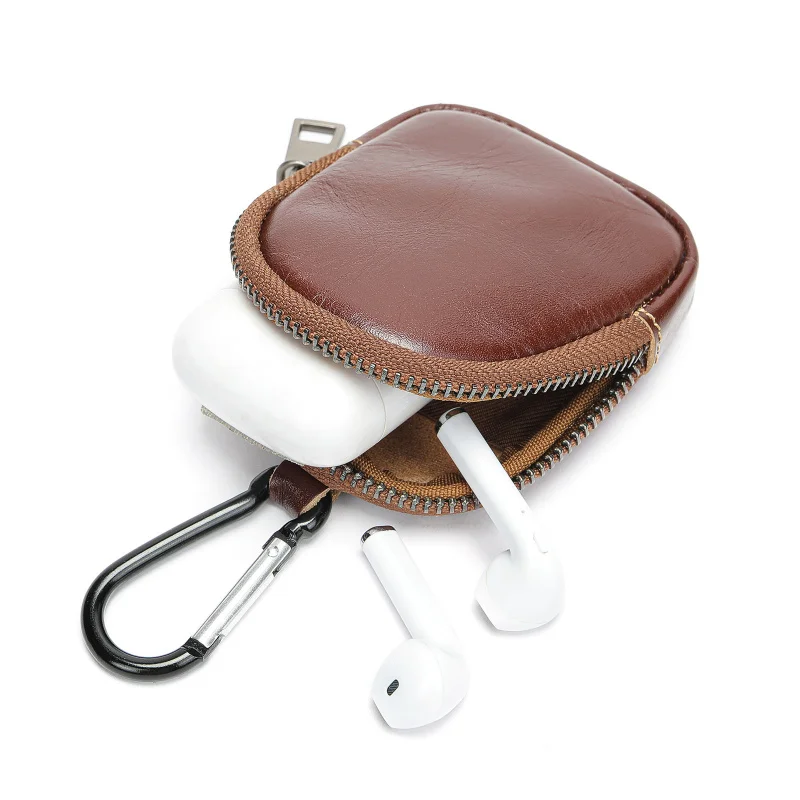 New Cow Leather Women's and Men's Mini Change Vintage Coin Bag Headphone Strap Purse Storage Key Bag For Man And Woman