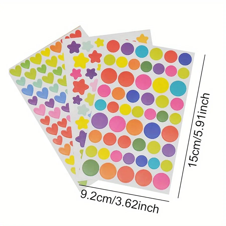 18Pcs Colorful Self-Adhesive Scrapbook Stickers, Heart Star Dot Diary Decorative Stickers for Notebook Album Graffiti DDJ