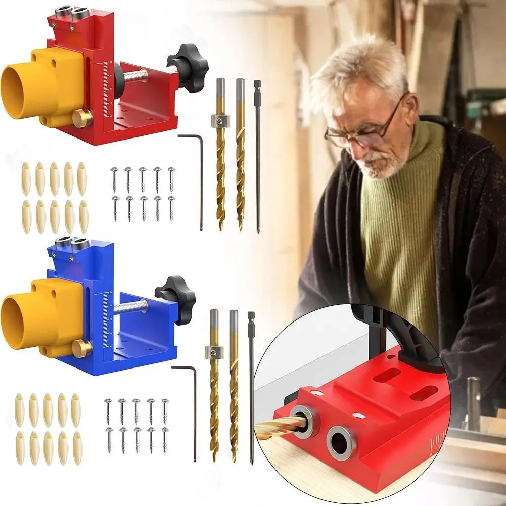 

Adjustable Pocket Hole Jig Kit, Aluminum Alloy Drill Guide For Woodworking, Perfect For Cabinet Furniture Making & DIY Projects