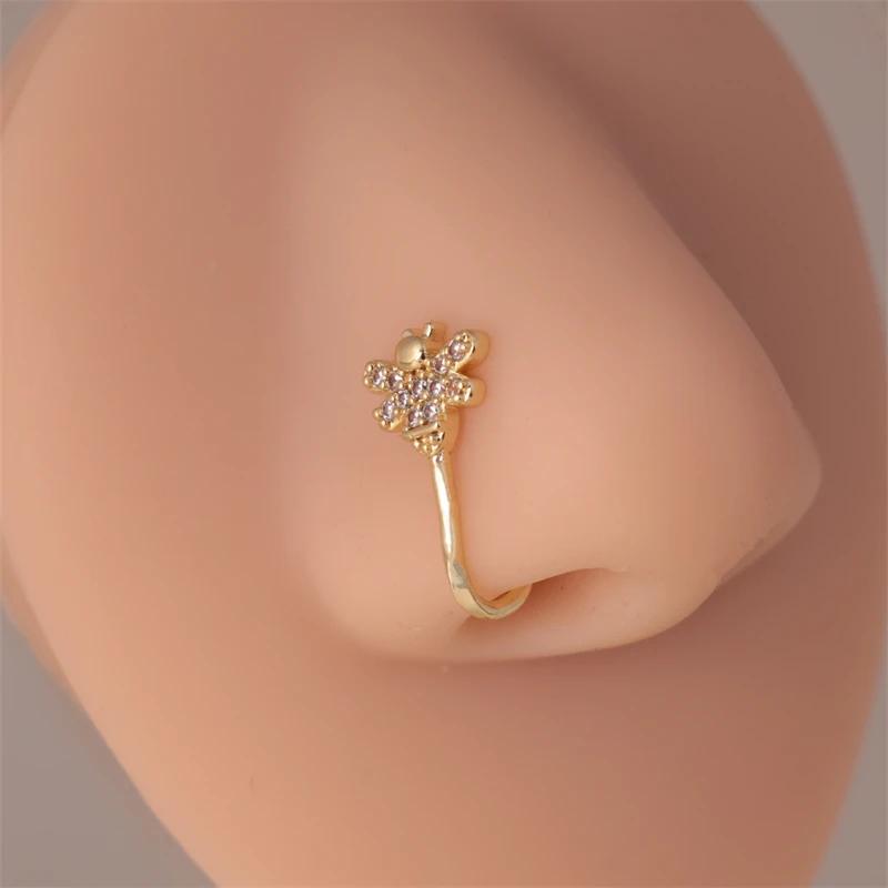 1-piece set inlaid zircon bee nose clip for women, fashionable and unique, no puncture body decoration, vacation daily, 2024 new