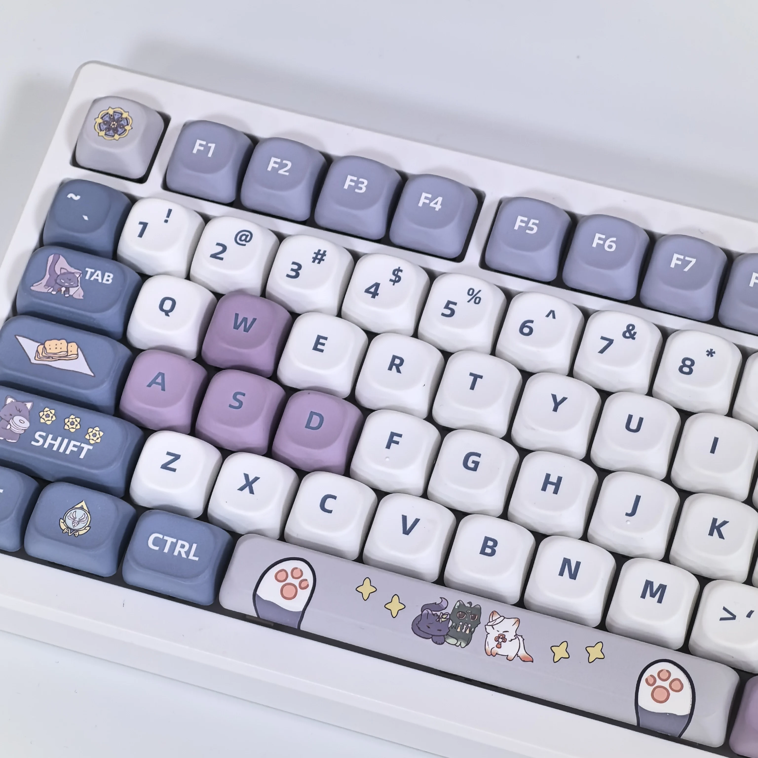 Imagem -02 - Genshin Impact Wanderer Keycap Fufu Xiao Pbt Teclado Mecânico Sublimação Térmica Gato Bonito Roxo Moa Furina Keycaps