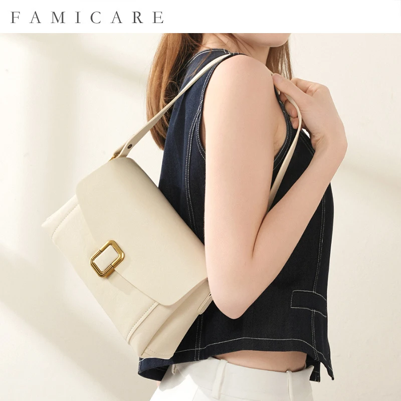 New Ladies Retro Fashion Versatile Underarm Single Shoulder Small Square Bag Women's Genuine Leather Commuting Crossbody Handbag