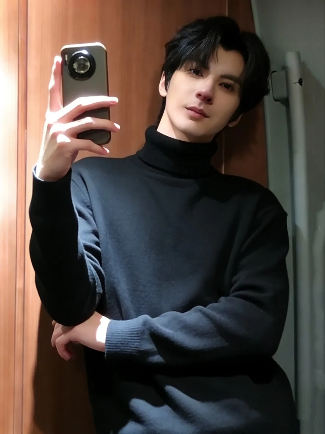 

Bla Fce Lined High Ne Knitwear Men's Sle Winter Soft Cleanfit Inner Wear Base Layer irt Korean Light Maturi Faion