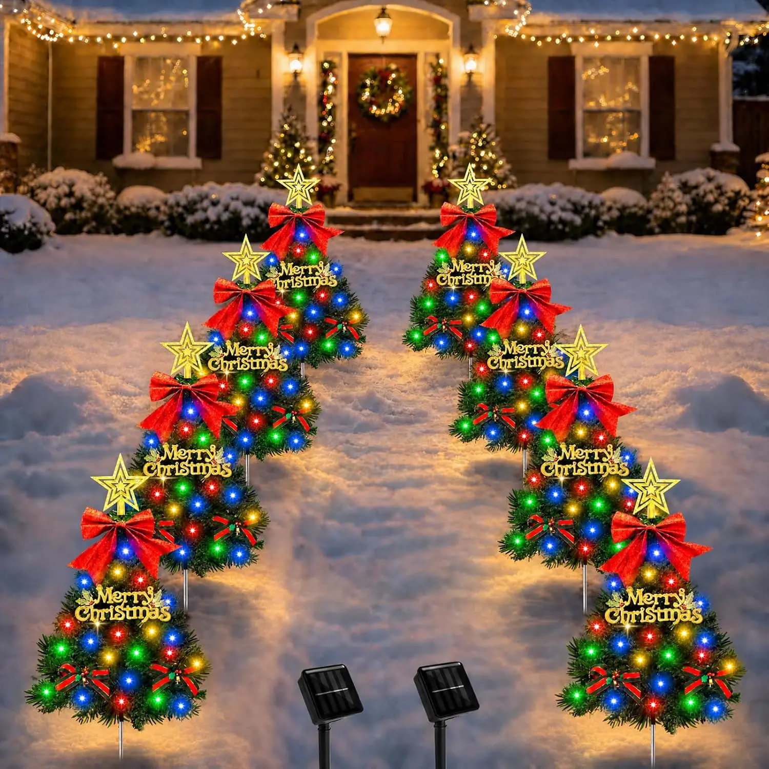 Solar-Powered Christmas Tree Pathway Lights for Outdoor Decor, Green, 8 Pack