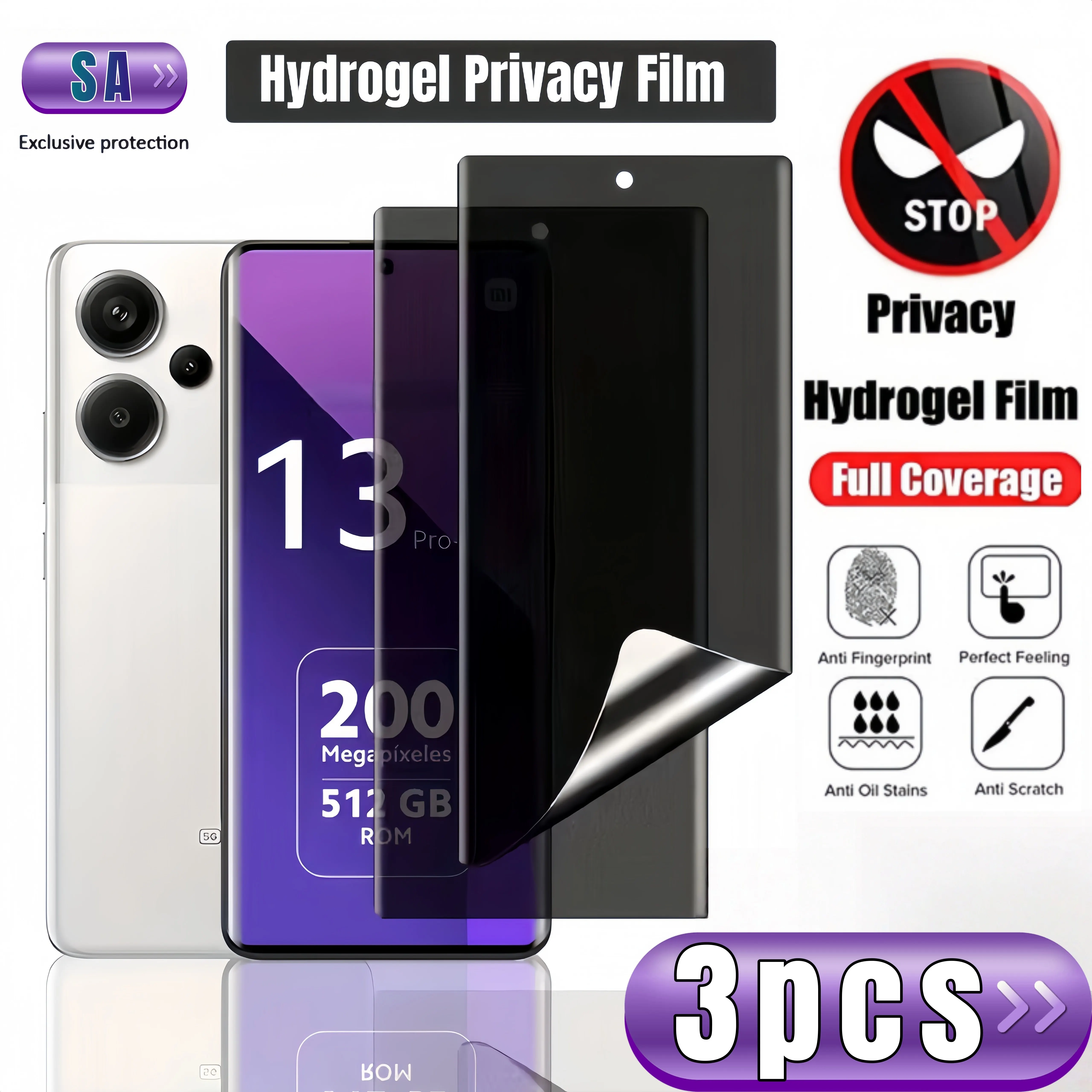 3 peças de película de hidrogel para privacidade para Redmi Note 15 Pro 14 13 Pro+ Plus, protetor de tela para privacidade