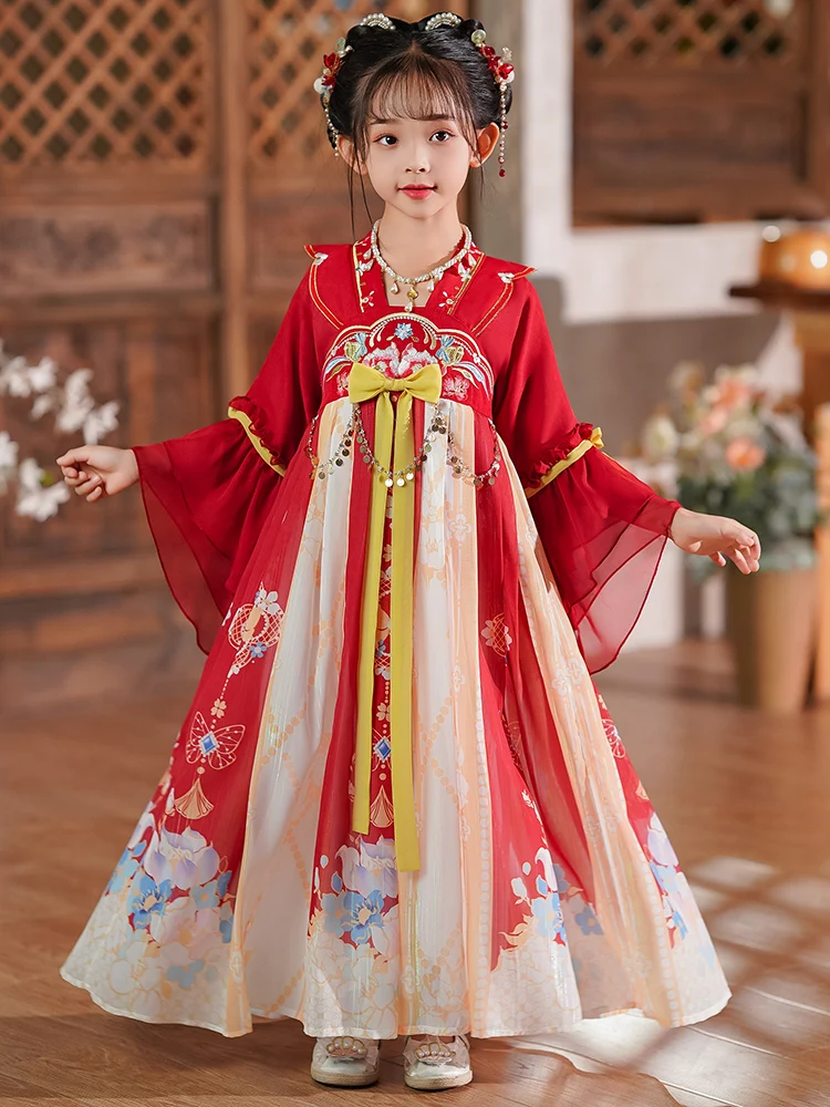 princess-style-ancient-chinese-costume-children's-dress-girls'-spring-fashion-fairy-tale-princess-hanfu-skirt-set-kids'-clothing