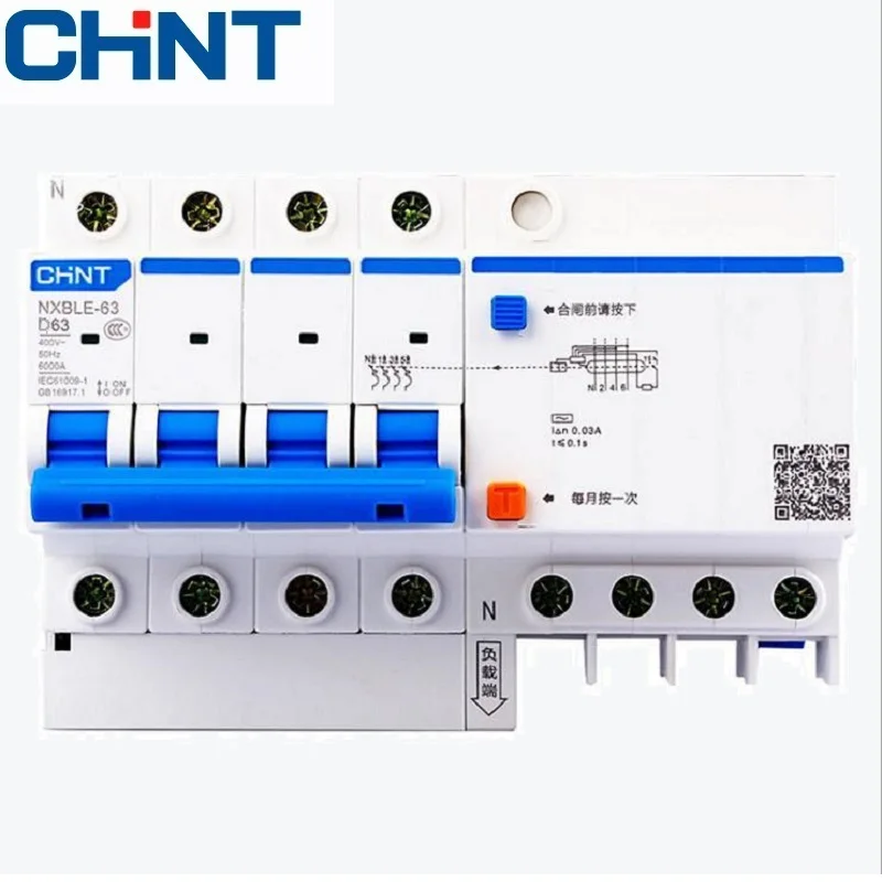 

CHNT NXBLE-63 Residual current operated circuit breaker RCBO 6KA type D 3P 30mA 50HZ 6A 10A 16A 20A 25A 32A 40A 50A 63A