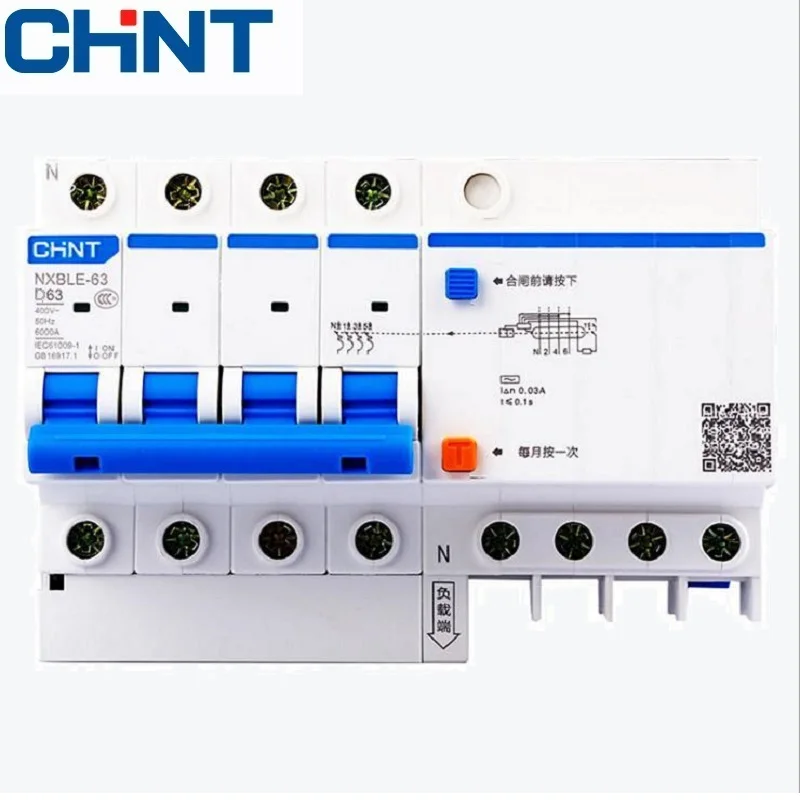 

CHNT NXBLE-63 Residual current operated circuit breaker RCBO 6KA type D 1P+N 30mA 6A 10A 16A 20A 25A 32A 40A 50A 63A