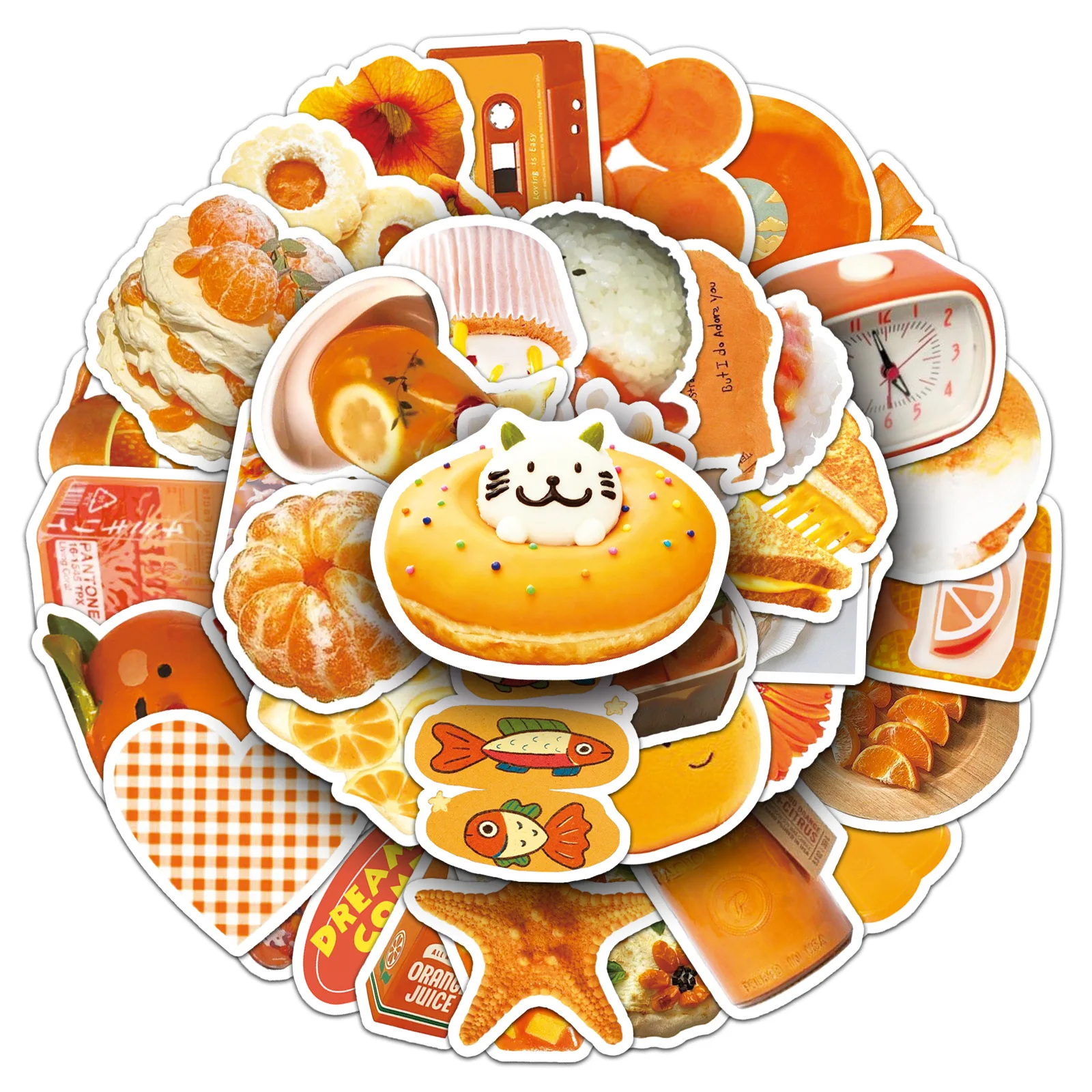 50-Pack Orange Graffiti Stickers for Laptop Skateboard Water Bottle Guitar Notebook Decorative Stationery Decals in INS Style