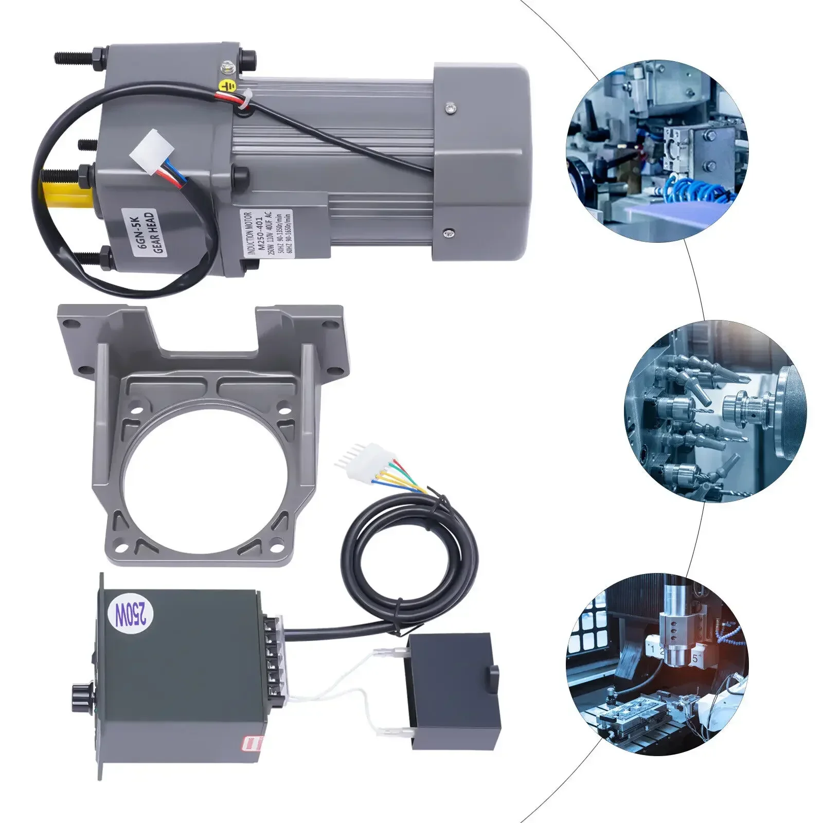 

Reversible AC Motor 250W 110V with Speed Controller, Aluminum Alloy Housing Pure Copper Coil for Production Line Equipment