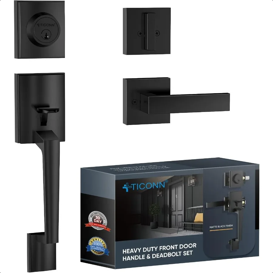 مجموعة مقبض الباب الأمامي رافعة باب مربعة شديدة التحمل وأسطوانة واحدة ديدبولت كومبو قابلة للعكس للأبواب الخارجية للمدخل Ma