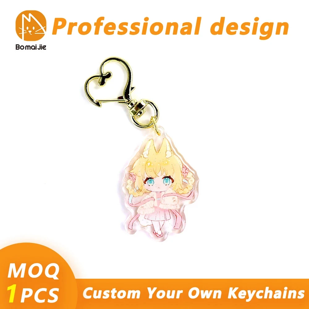 New Bomaijie Custom Anime Acrylic Holographic Epoxy Clear Key Chain Customized Cartoon Charms Personalized Keychains