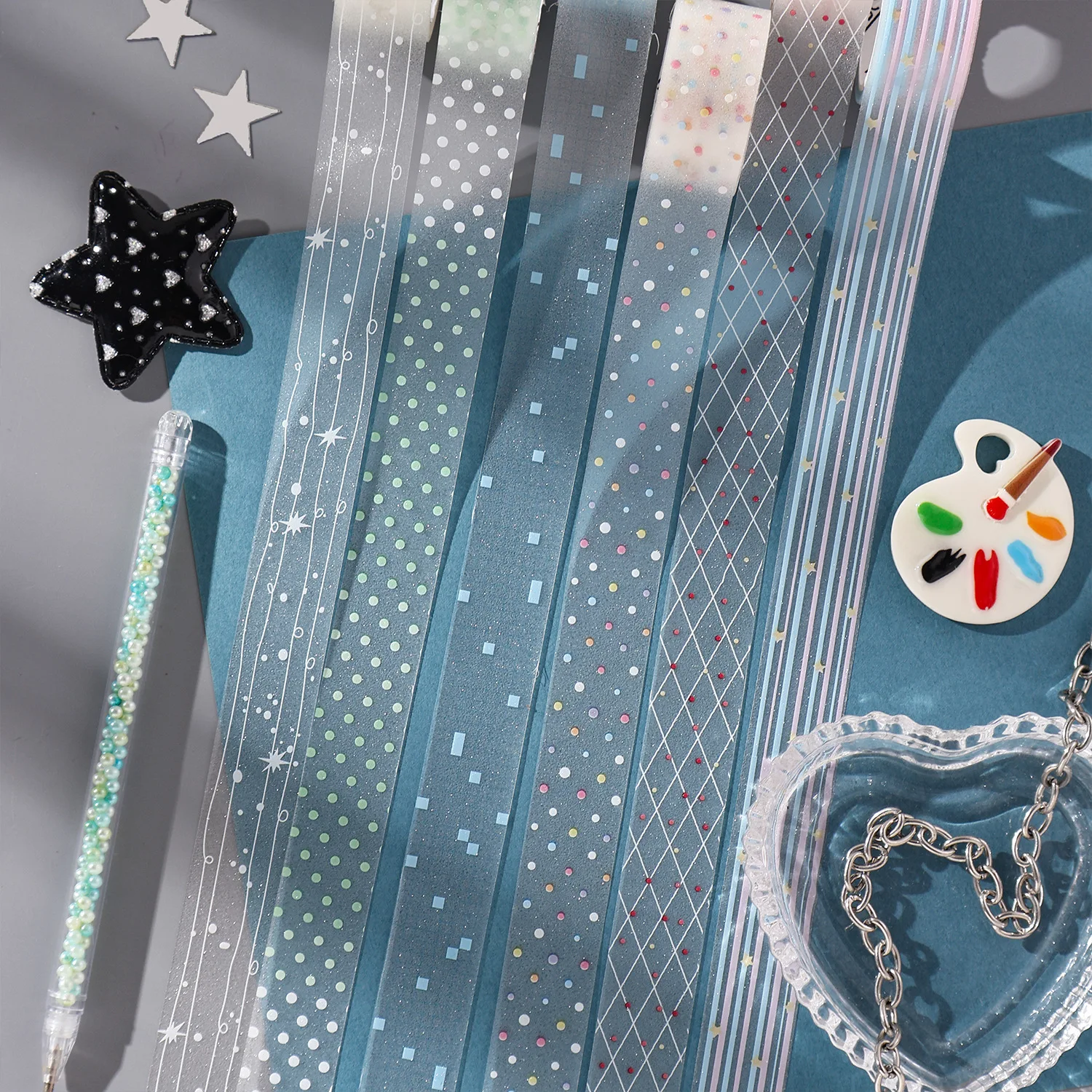 2M Shiny Star PET Sticker Tape with Polka Dot for Journaling Scrapbooking Creative Crafts Weaving Star
