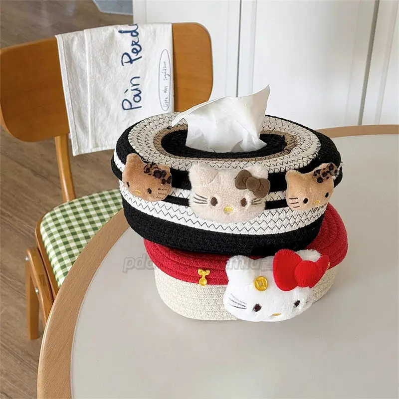 

Sanrio Kawaii Hello Kitty Cotton Rope Tissue Box Anime Cartoon Sweet Household Bedroom Napkin Card Box Decorative Storage Bucket