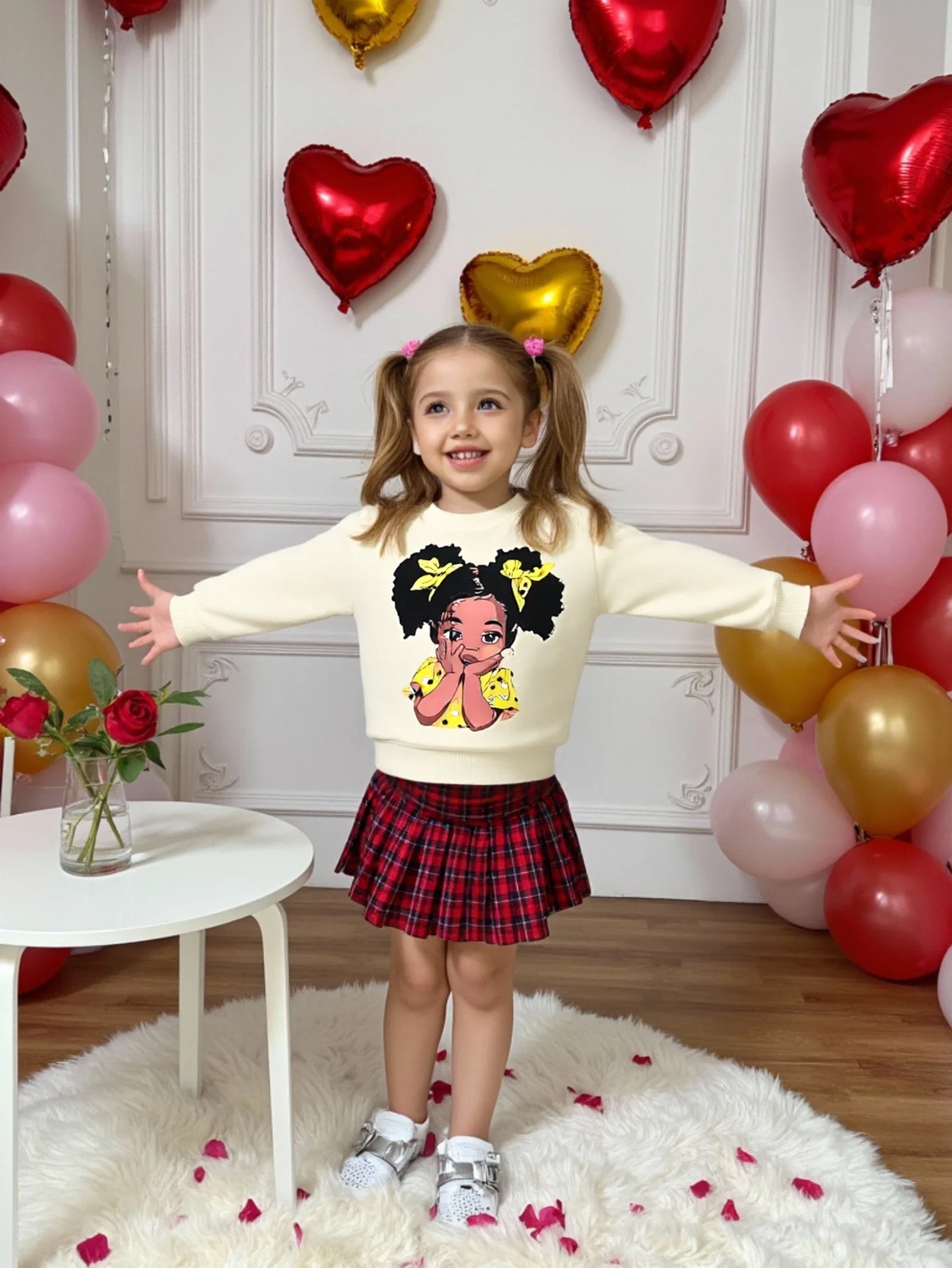 

Комплект из 2 предметов для девочек, модная толстовка с круглым вырезом и длинными рукавами с милым мультяшным персонажем на осень и зиму