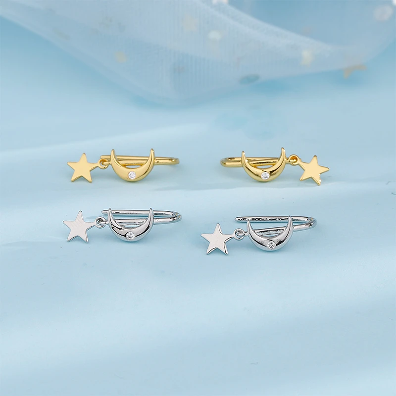 New Fashion Vintage Star Moon Earhook Small Design Earrings For Women Pendant Stud Earrings Girls Jewelry Female Gift