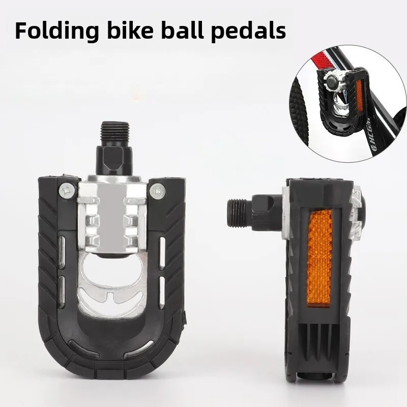 1Pair Mountain Bike Pedals Labor-saving with Safety Reflective Sheet Folding Pedal Bike Cycling Replacement Parts Aluminum Alloy