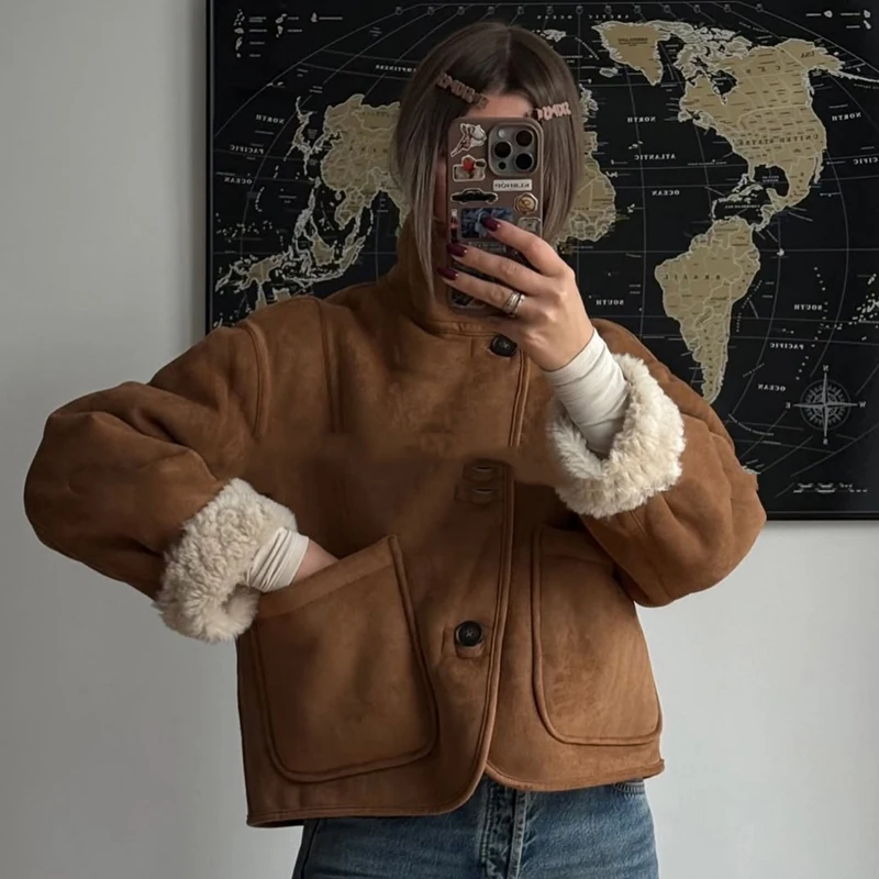 Suède damesjas Dames demi-seizoen jas Jas Winterjassen Outerwears Dames Tops Dubbelzijdige jassen Tops met lange mouwen