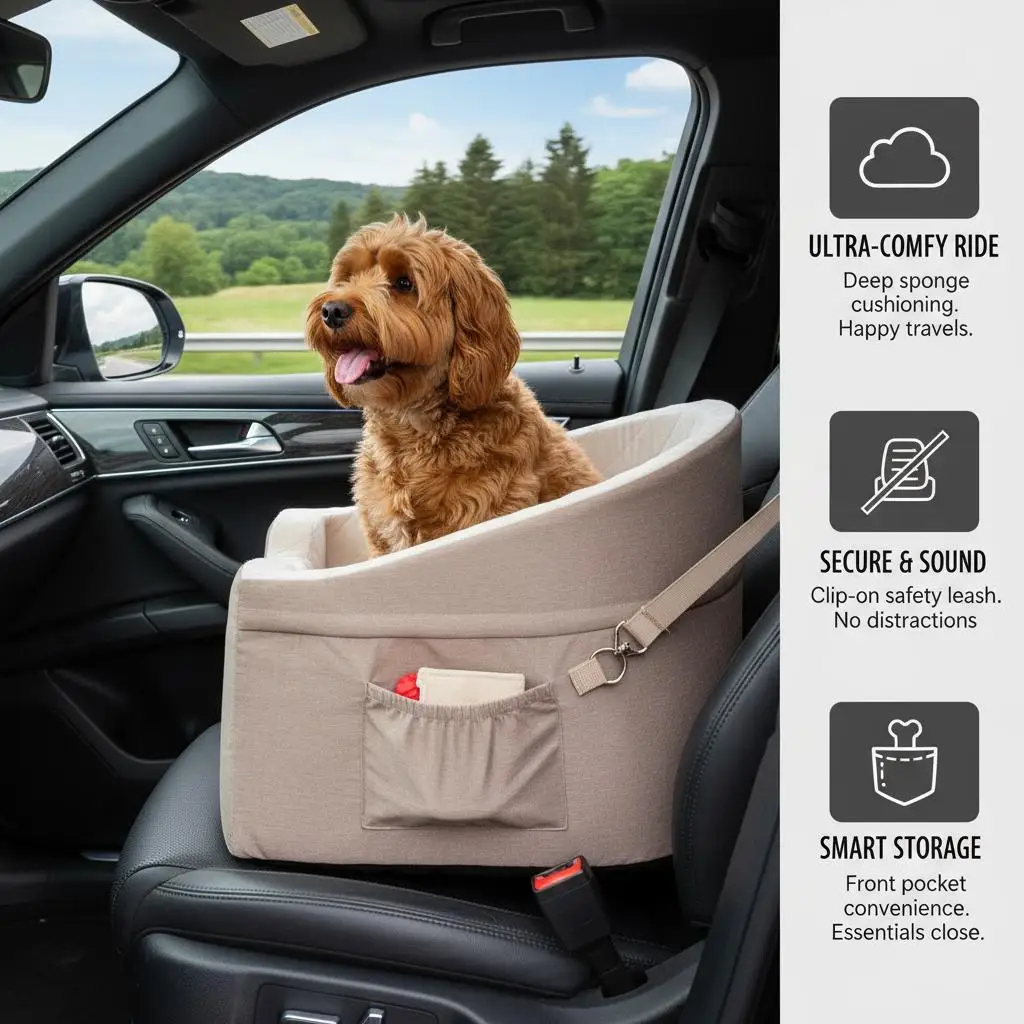 

Дорожная кровать для животных 22x19x13 дюймов для маленьких и средних собак, щенков, для путешествий, автомобиля, дома, коричневая, с мягким наполнителем из губки, с карманом для хранения