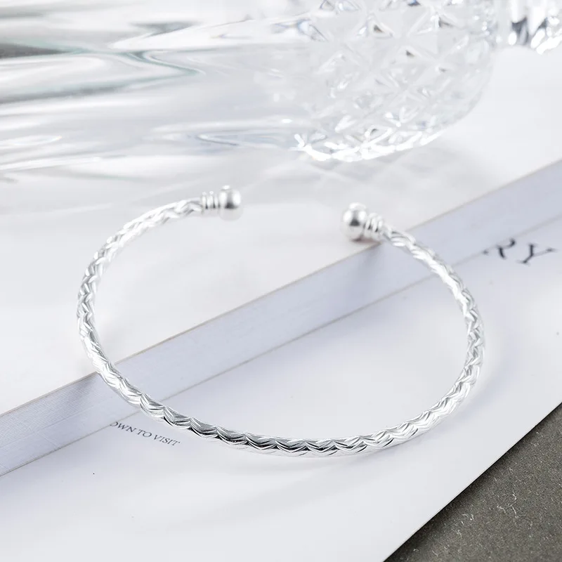 Buyee Gelang Perak Sterling 925 Sederhana Bentuk Lingkaran untuk Wanita, Perhiasan Fashion untuk Pesta Keluarga, Hadiah Gelang Perhiasan Elegan