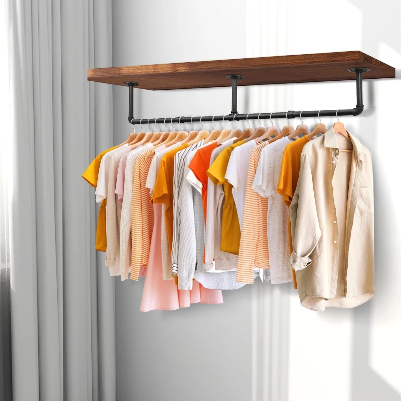 

Настенная многофункциональная вешалка для одежды из промышленных труб 184 см для спальни, с полкой для растений и 10 крючками