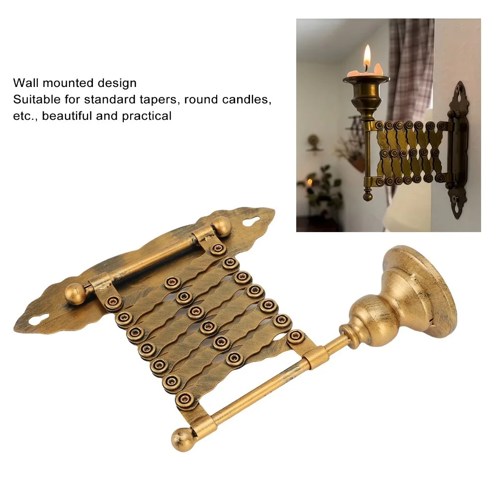 Extendable Wall Candle Sconce Antique Bronze Finish Accordion Design Metal Candlestick Holder Iron Wall Mounted