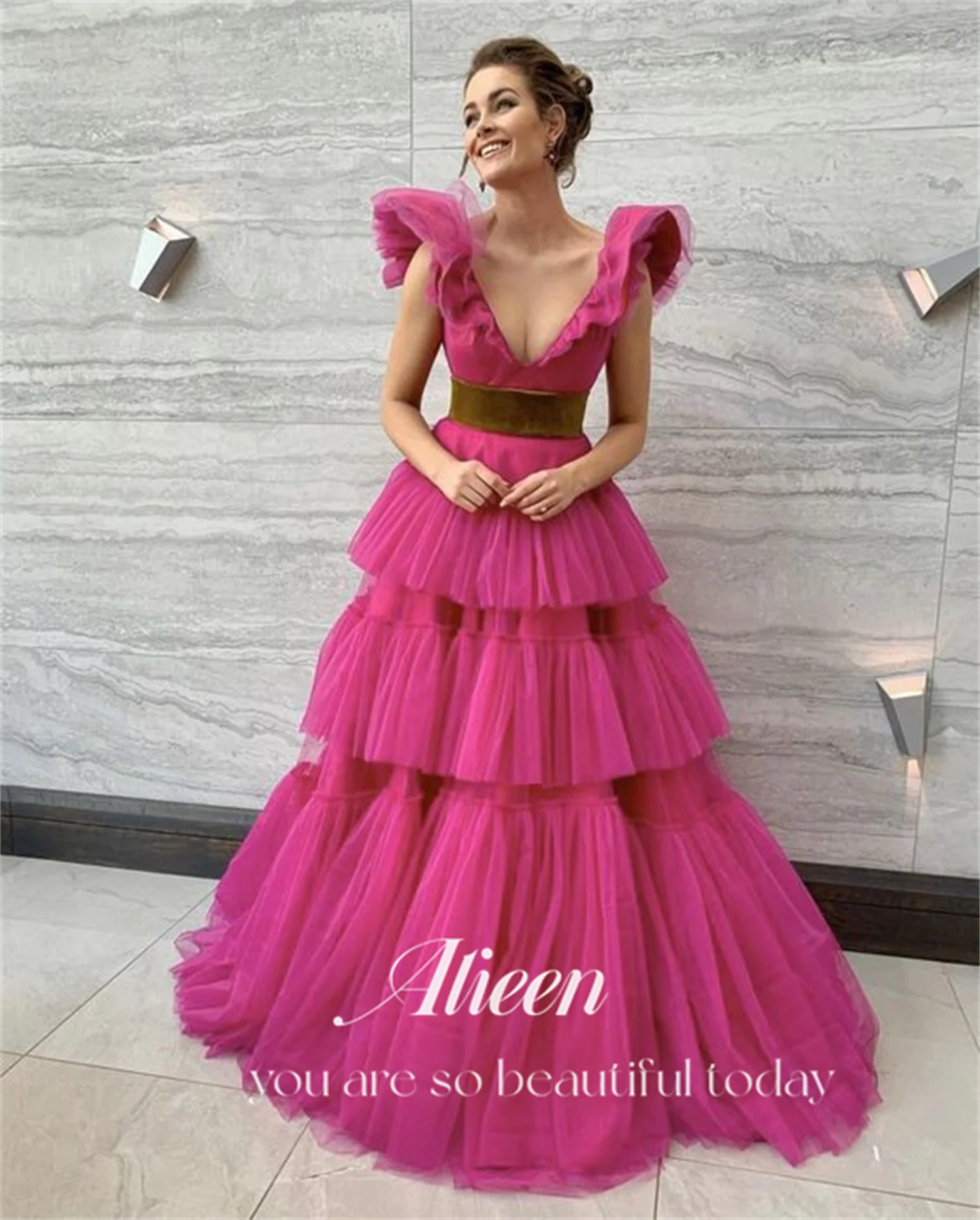 Aileen Multi-layer V-neck Wedding Party Dresses for Special Occasions Evening Elegant Woman Gala Prom Dress 2024 Graduation Long