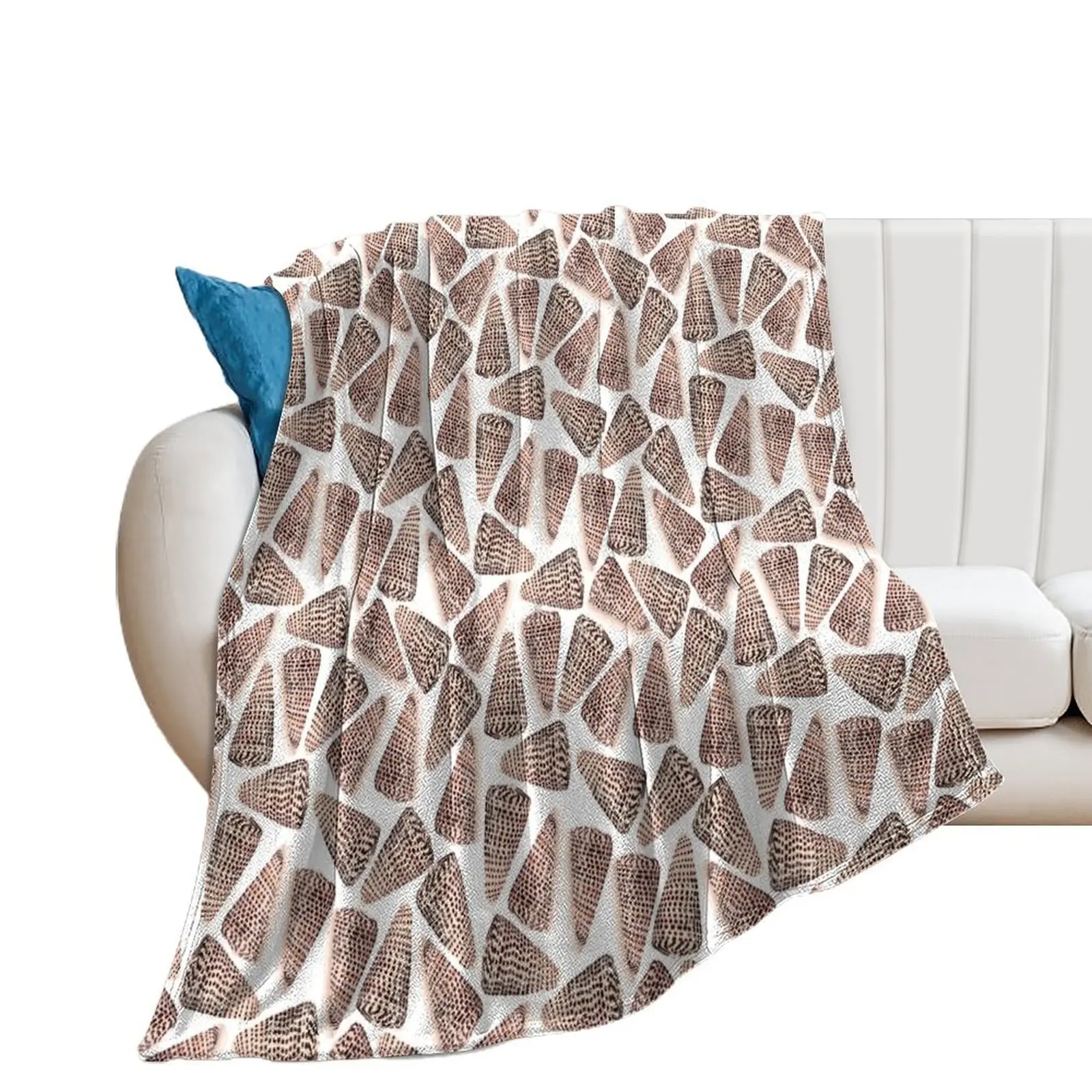 Cone Shells White Throw Blanket Flannel Fabric Flannels Travel blankets and throws Blankets