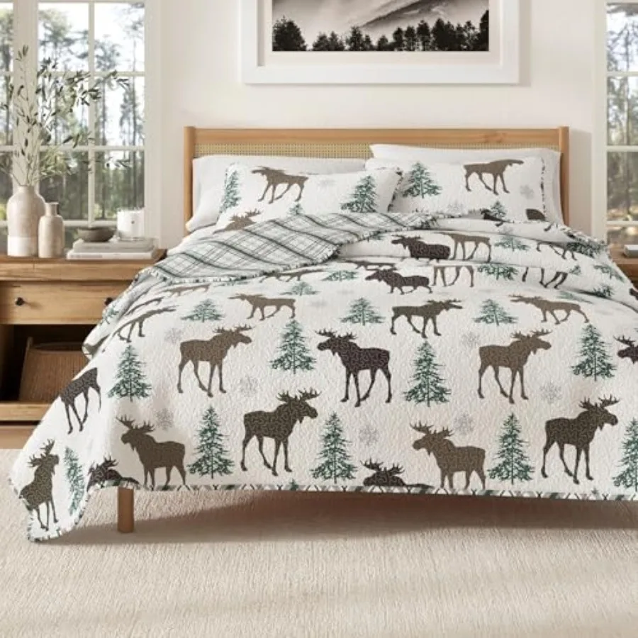 

Lodge Quilt Set - 3-Piece Size Rustic Bedding Set - Lightweight All-Season Reversible Bedspread