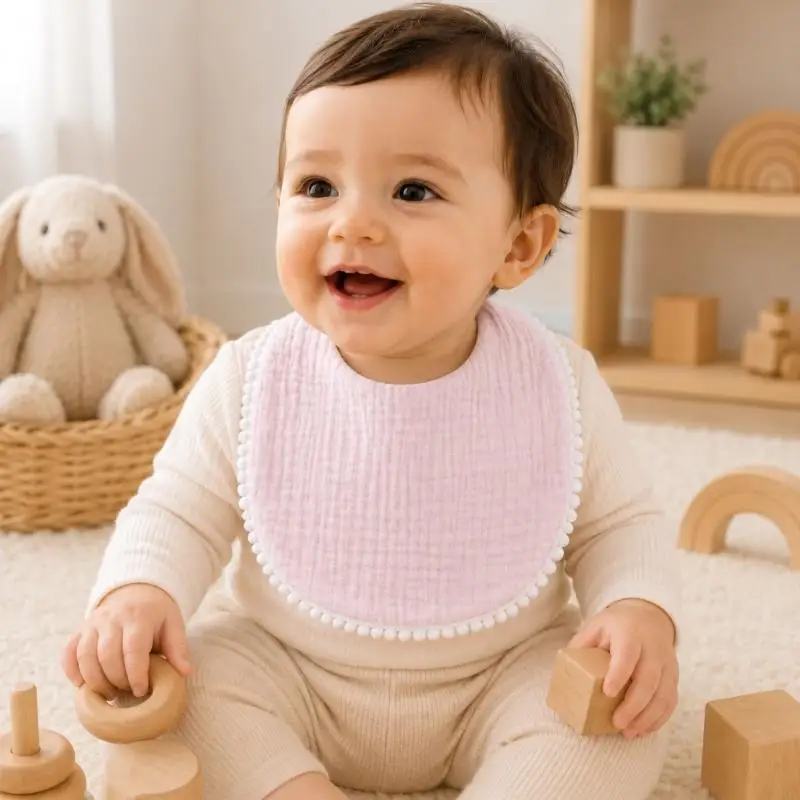 Cotton Gauze Drool Bib for Baby, 4 Pack with Closure for Daily Use