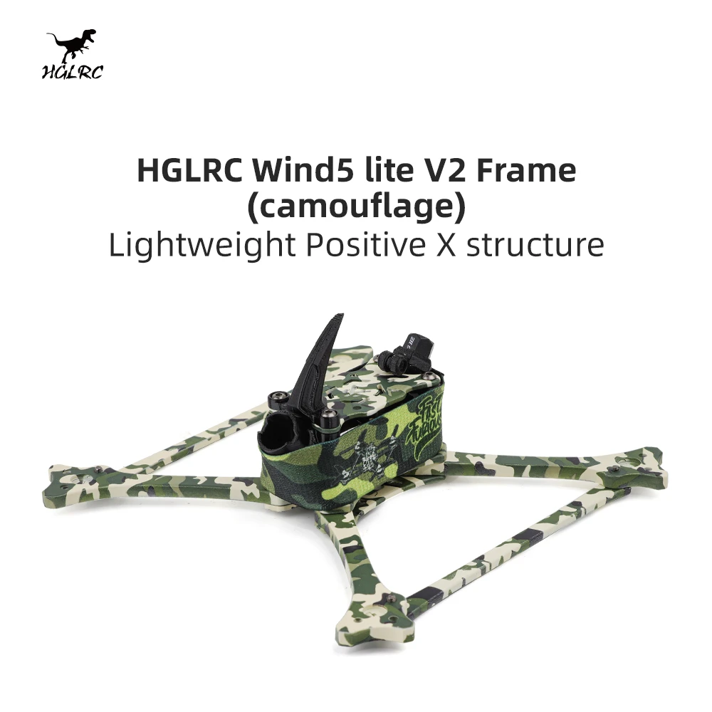 

Гоночный FPV-дрон HGLRC Wind 5 Lite V2 5-дюймовый, камуфляжный, четырехосный, для помещений, из углеродного волокна, комплект рамы