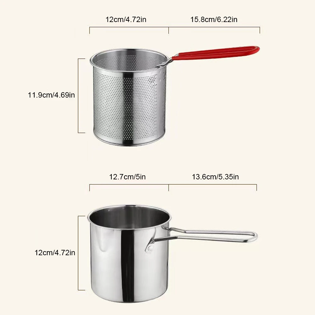 Fritadeira de aço inoxidável com cesta de fritura Panela de leite japonesa Aparelho de cozinha Panela auxiliar de alimentos 1200ml, 304