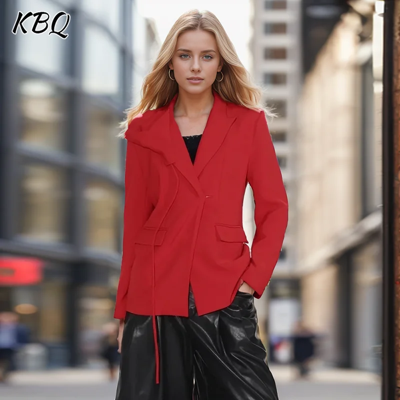 

KBQ Patchwork Appliques Solid Elegant Blazers For Women Notched Collar Long Sleeve Temperament Slimming Blazer Female Fashion