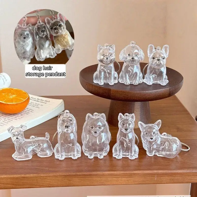 Chaveiro de armazenamento de cabelo de cachorro fofo transparente pele de animal de estimação lembrança cápsula saco pingente decoração lembrança coleção presente joia memorial