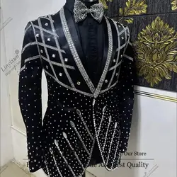 Luxury Shiny Beaded Men Suits 2 Pieces Sets Groom Tuxedos Shawl Lapel Party Prom Blazer Customized Dinner Wedding ropa hombre