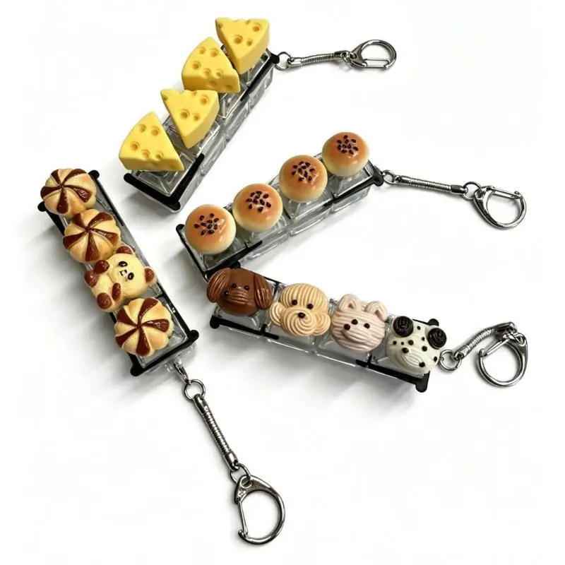 Cute Kawaii 4 Key Mechanical Keycap Keychain Cartoon Food Animal Design Pressable Toys Gifts For Kids