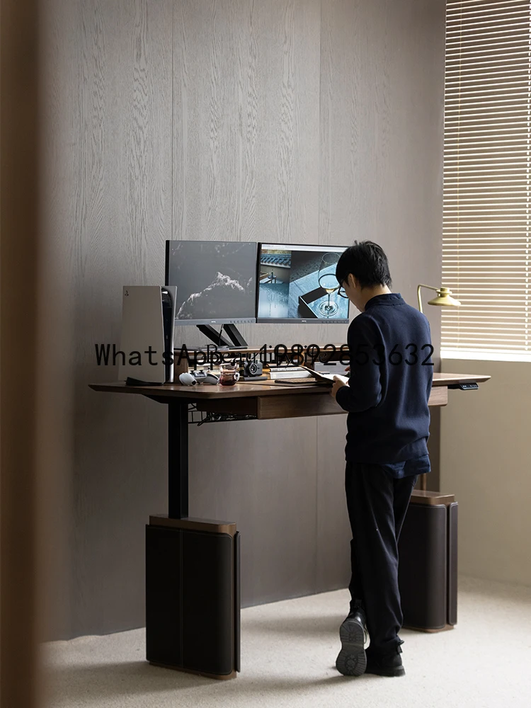 QQ Electric Lifting Desk Office Black Walnut Computer Desk
