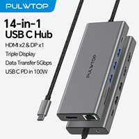 PULWTOP 14 in 1 USB C Docking Station Dual Monitor with Dual HDMI+DP+Ethernet+SD/TF+USB C Port+Audio+PD for MacBook, Dell, HP